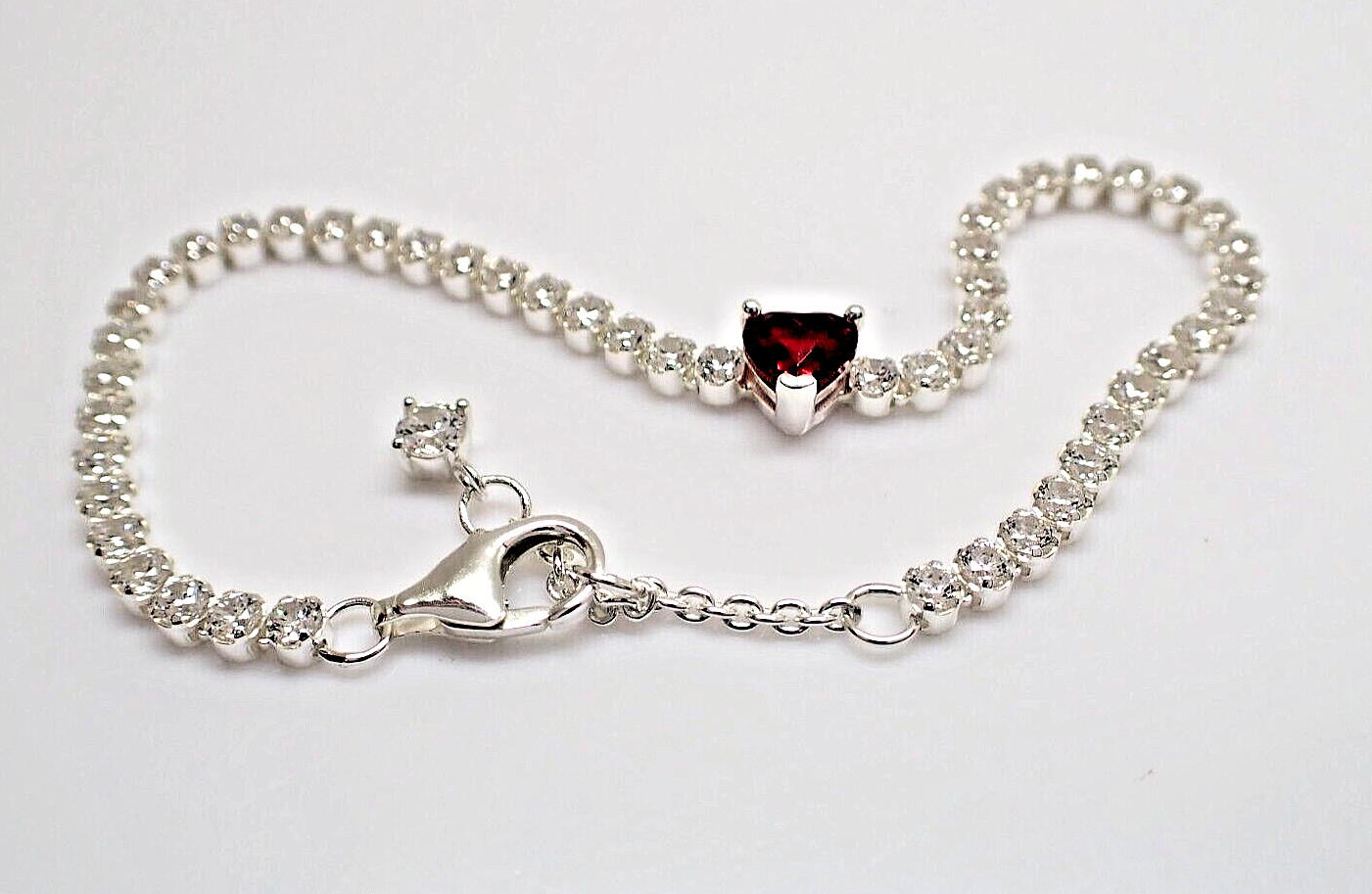 Authentic Pandora #590041C02-20cm Red Sparkling Heart Tennis Bracelet
