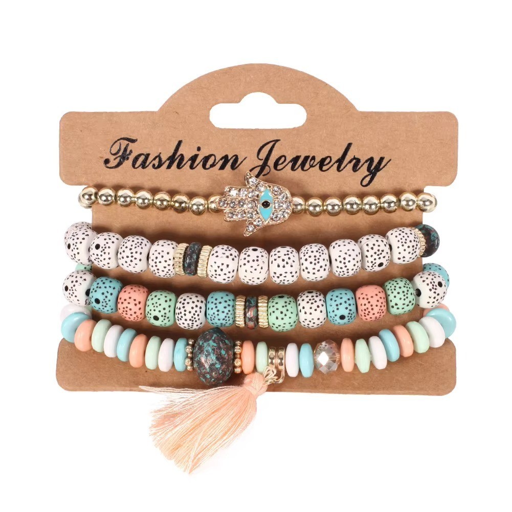 Boho Crystal Beaded Bracelet Set Colorful Stackable Bracelets Women Girls