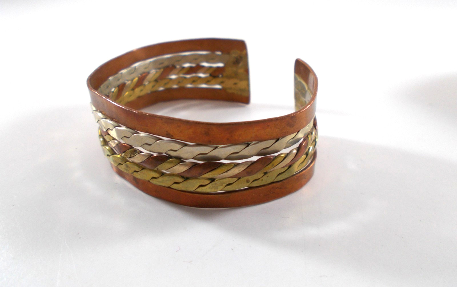 Mixed Metal Copper Cuff Bracelet Silver Gold Color Chain Design Center Free Ship