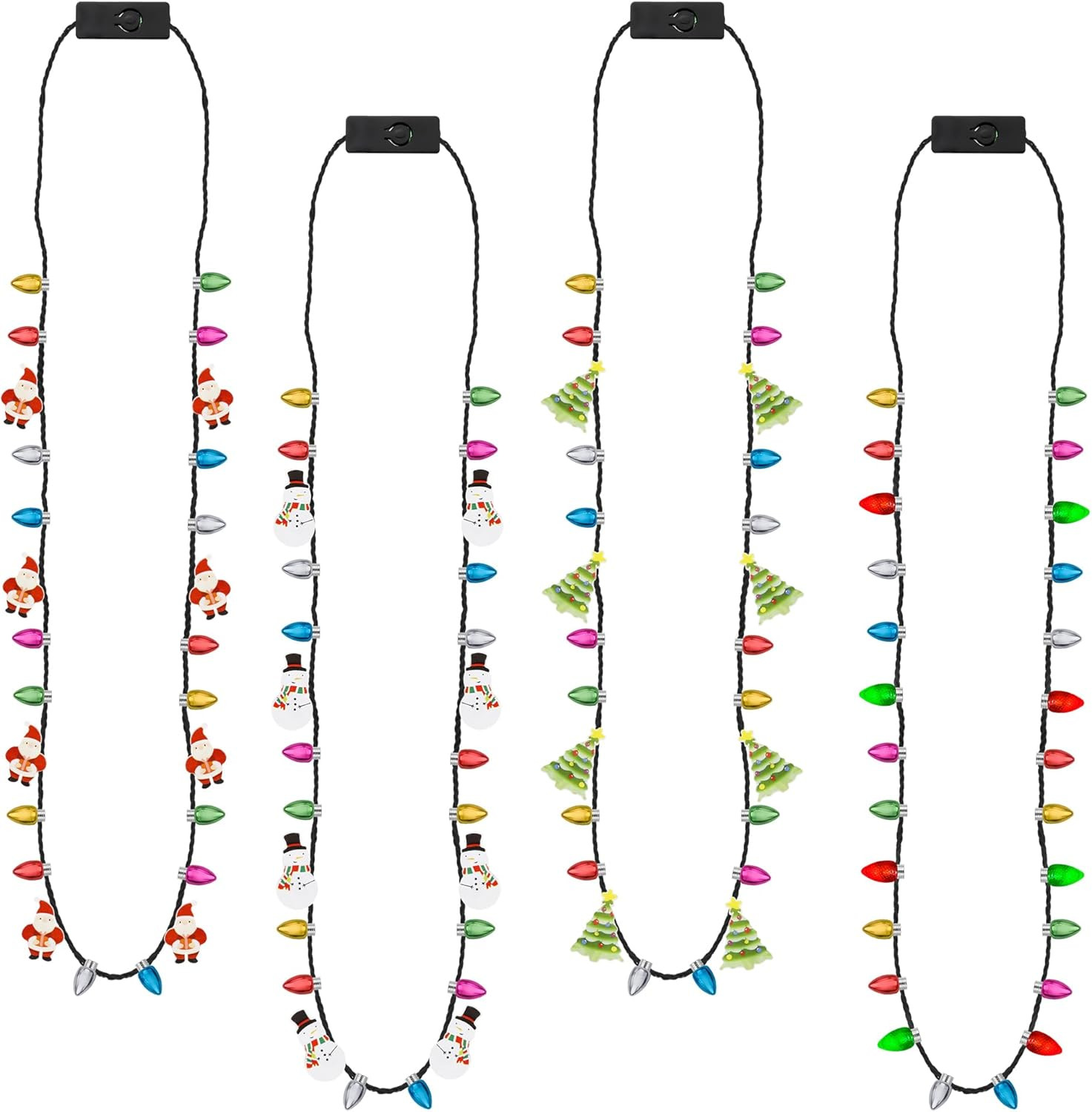 Christmas Necklace, 4Pcs Light up Christmas Necklace, Glowing Bulb Xmas Tree San