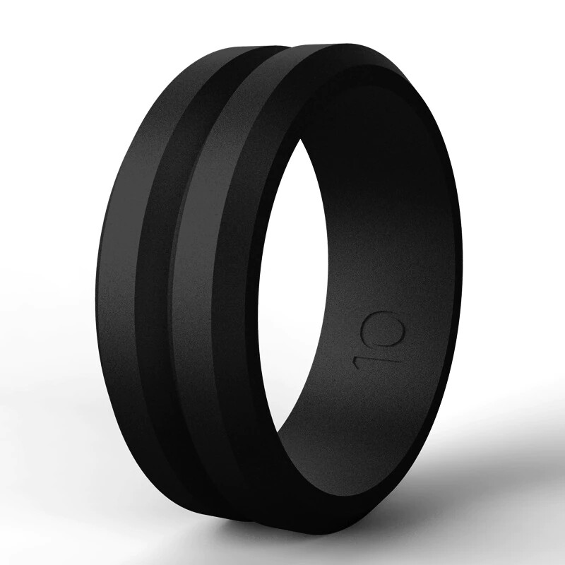 Men’s Silicone Wedding Band Ring Guys Black Rubber Flexible Gym Exercise Travel