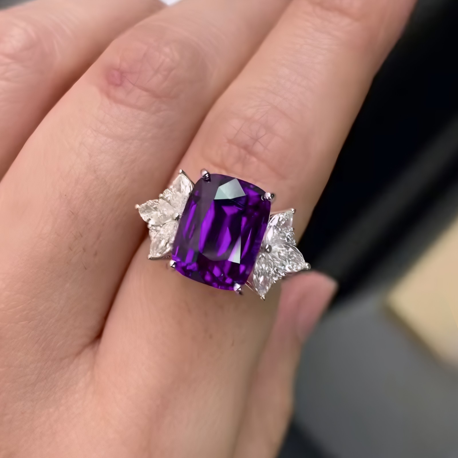 Purple Amethyst Ring Natural Cushion Cut 925 Sterling Silver Elegant Women Gift