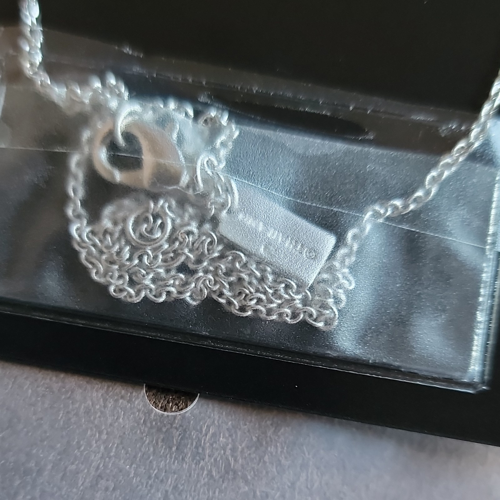 Coach Necklace with Heart Bunny & Hang Charm Silver Tone