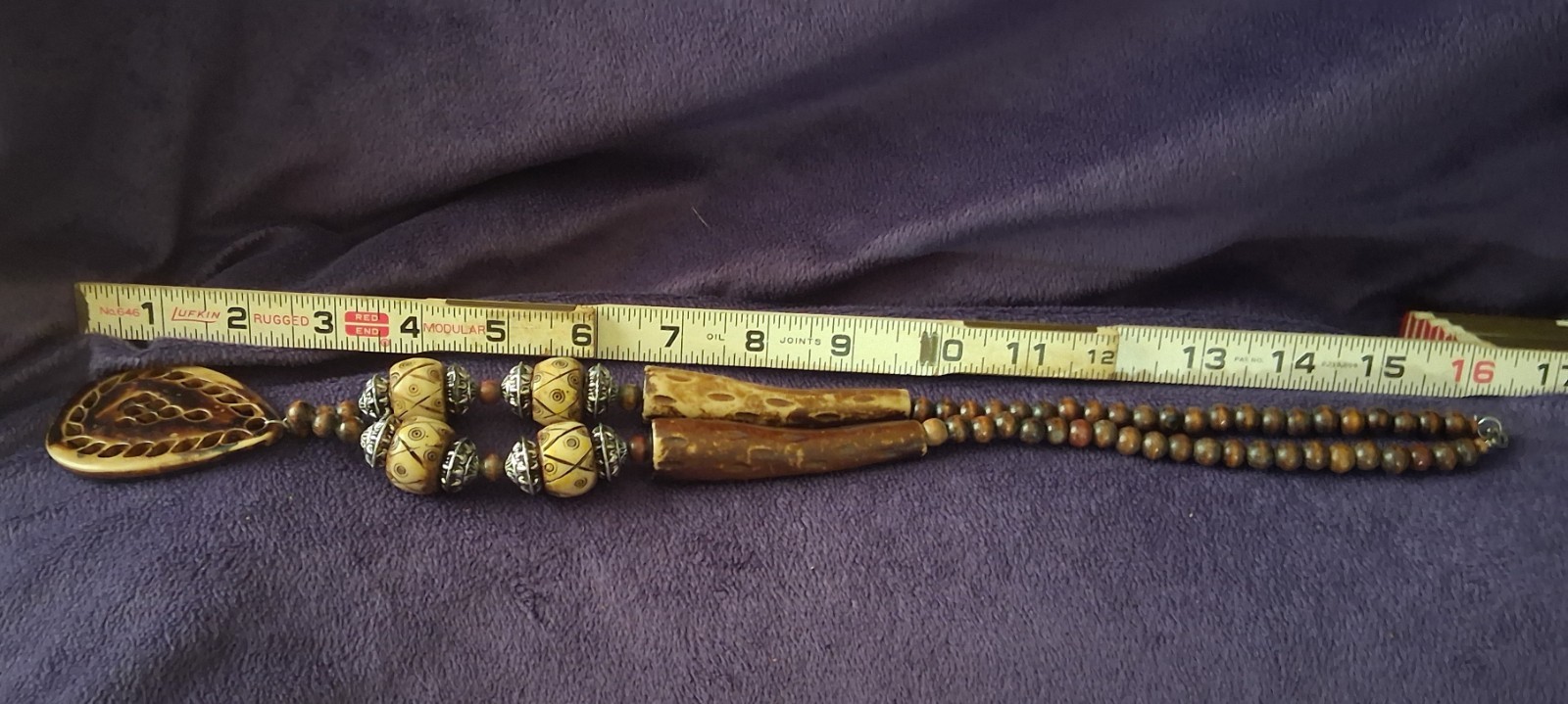 Vintage Tribal Artisan Batik Bovine Bone & Carved Horn Statement Necklace