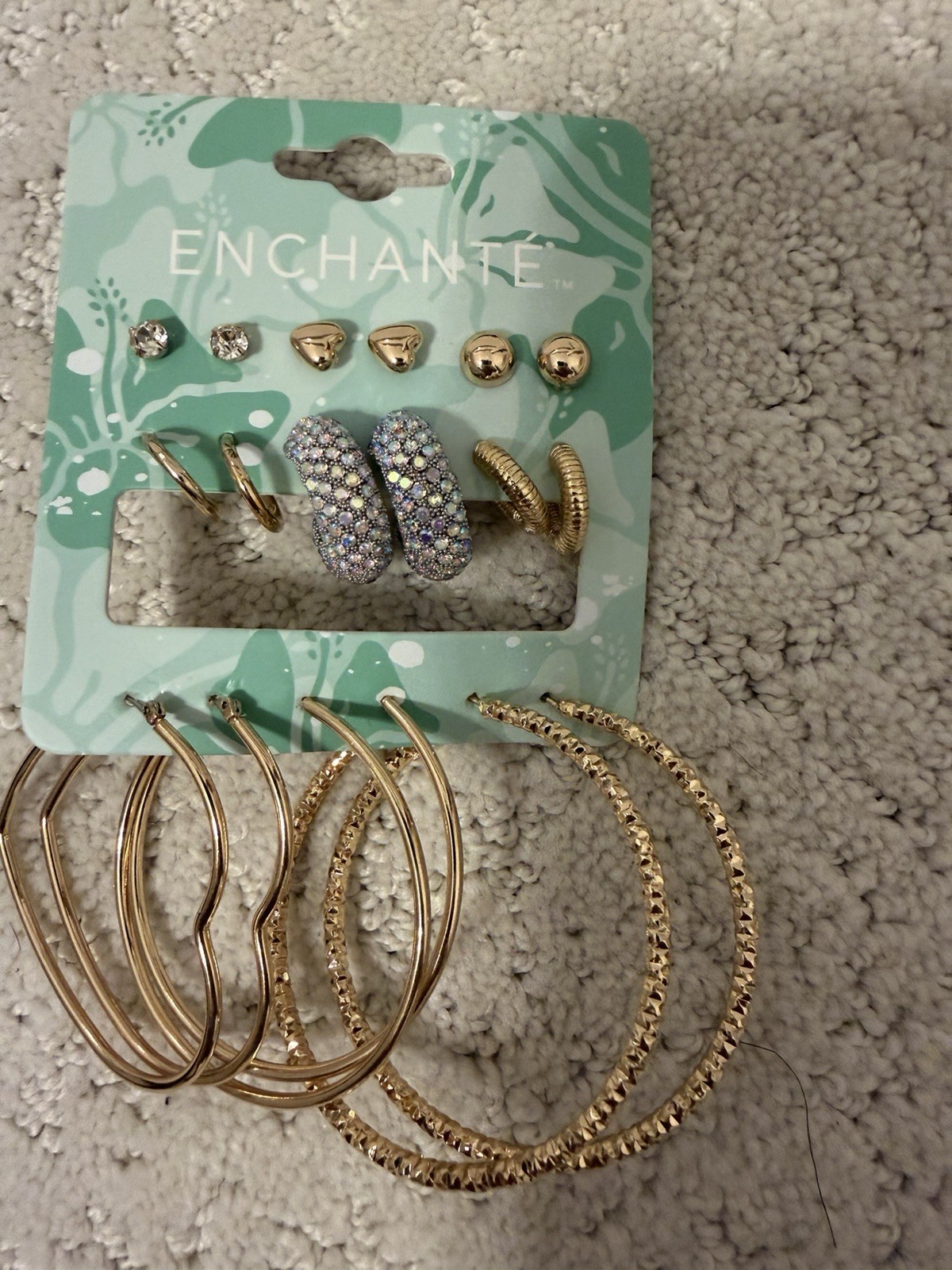 ENCHANTE Gold Tone Metal Earrings Set Round Hoop & Huggie for Lobe