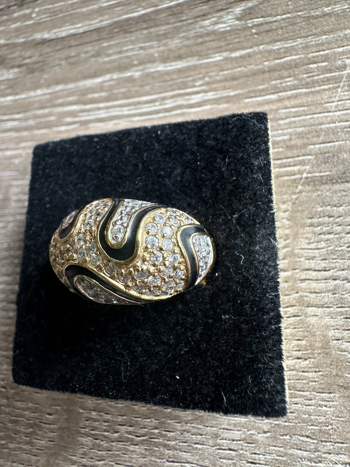 Shiny Pave CZ Gold Vermeil Sterling Silver Dome Enamel Ring Stamped 925 size 7