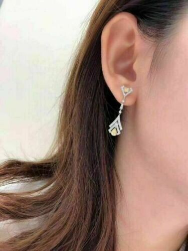 Pear Cut Simulated Yellow Sapphire Drop/Dangle Earrings In 14k White Gold Plated