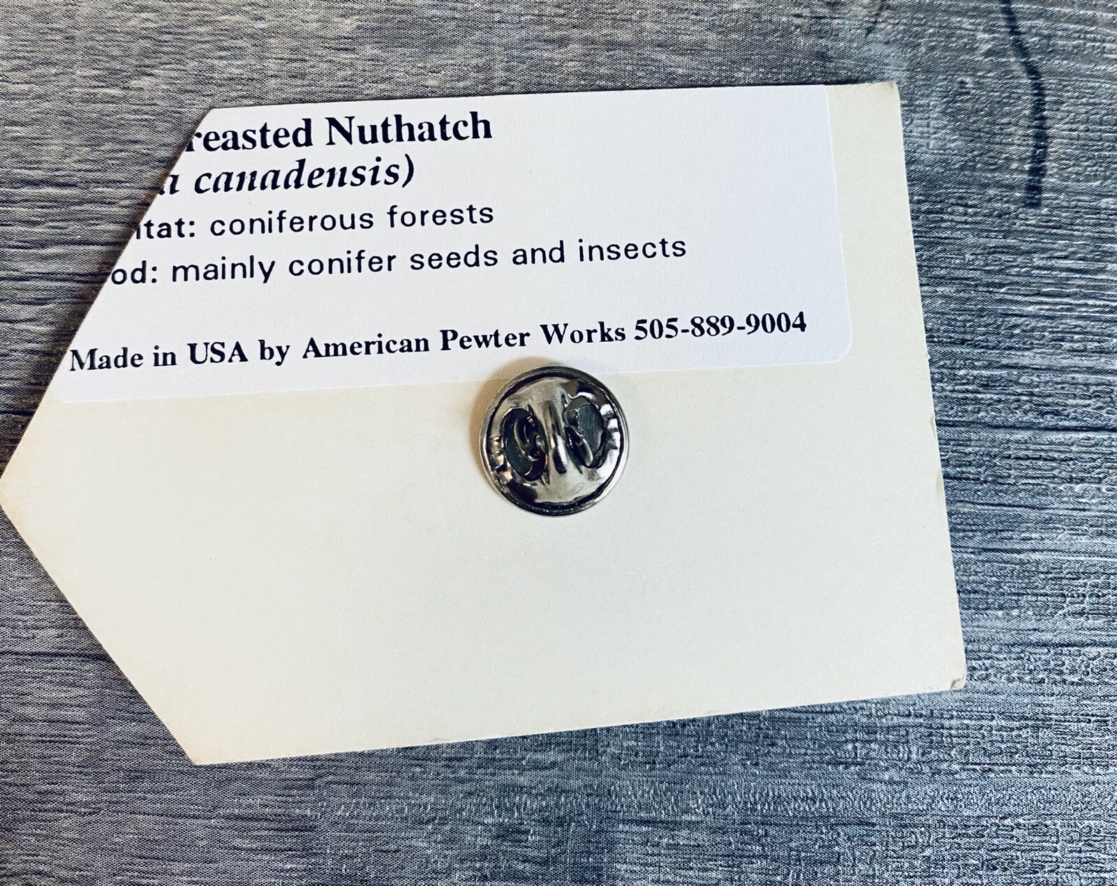 Crested Nuthatch FINE AMERICAN PEWTER 24 kt GOLD FINISH Pin