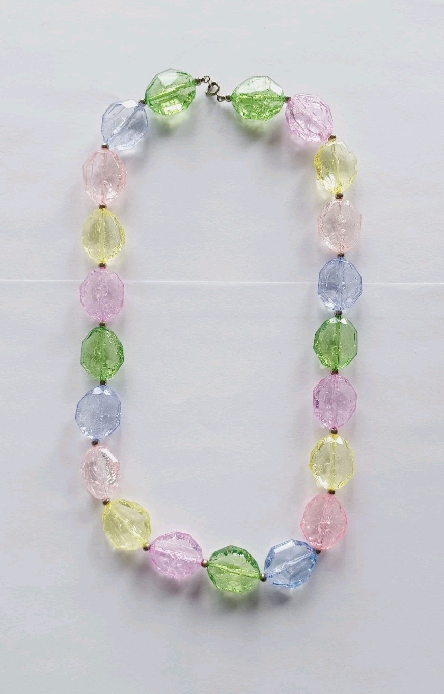 Multicolor Pastel Cracked Glass Look Plastic Bead Necklace