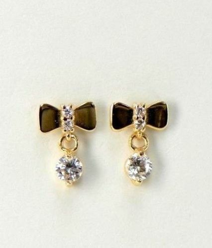14k Solid White or Yellow Gold Bow Tie Stud Earrings with CZ