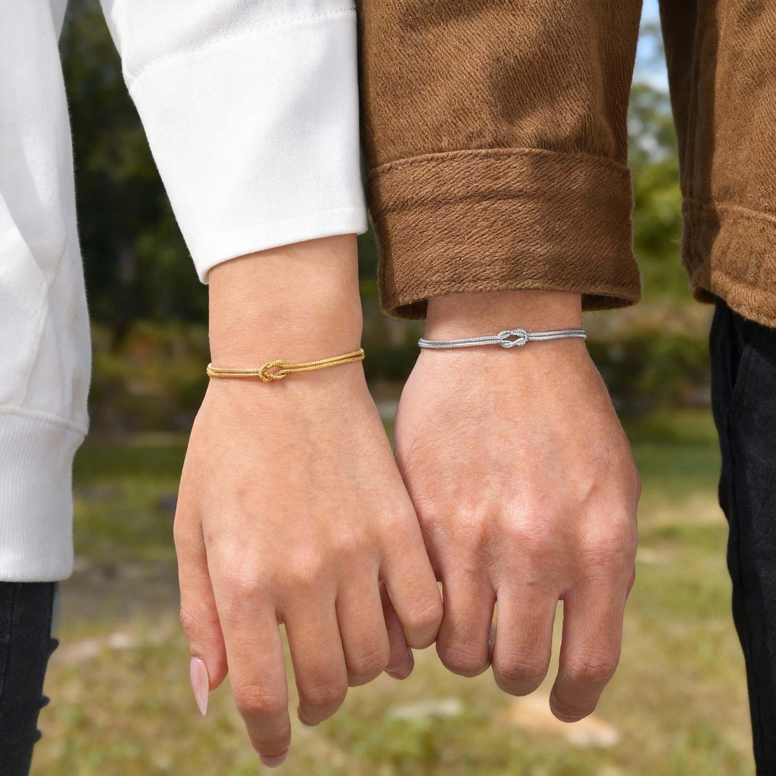 Stainless Steel Knot Double Snake Chain Adjustable Matching Bracelets Unisex