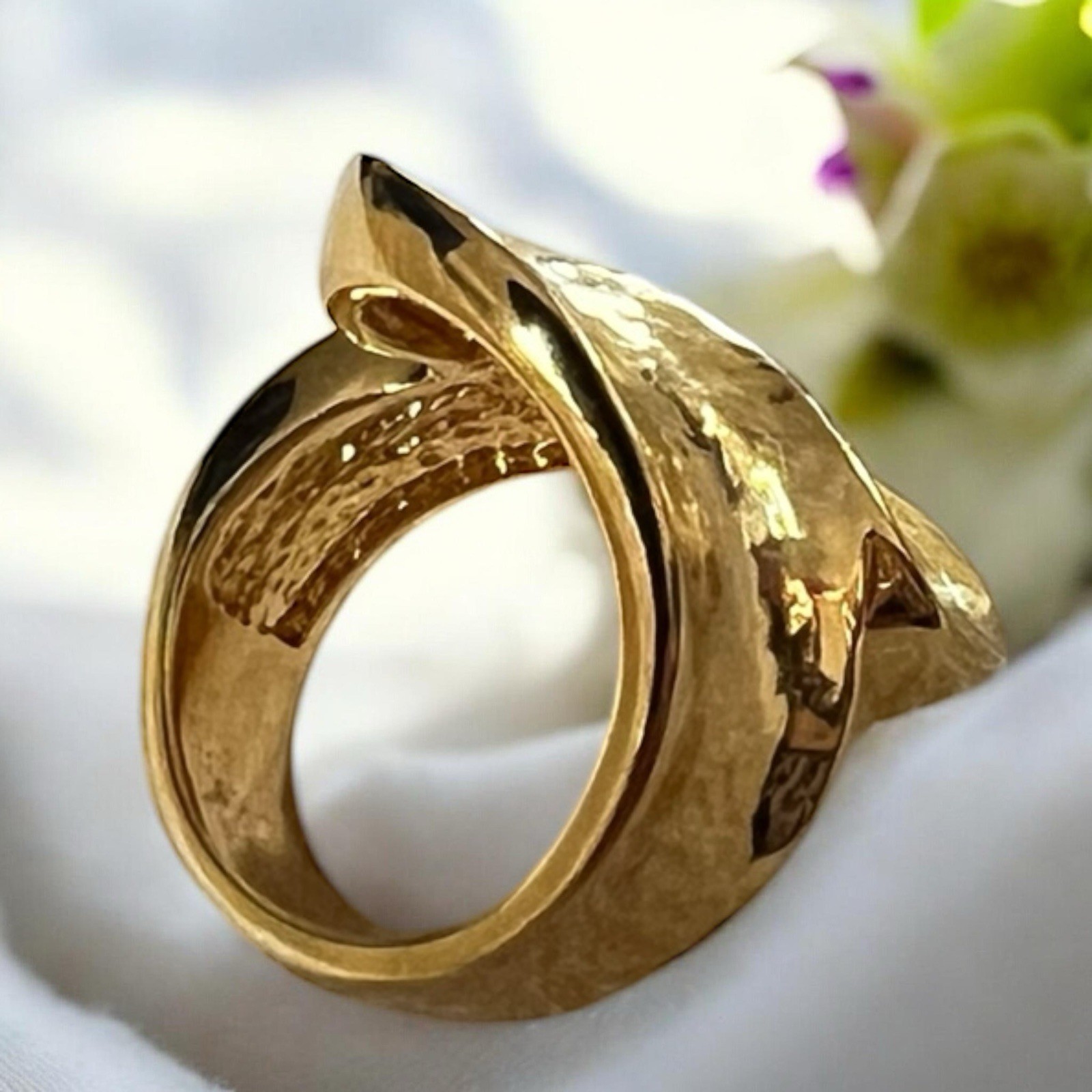 BRONZALLURE Contrarié Hammered 18Kt Yellow Gold Plated Size 6.5 Ring 10.3g