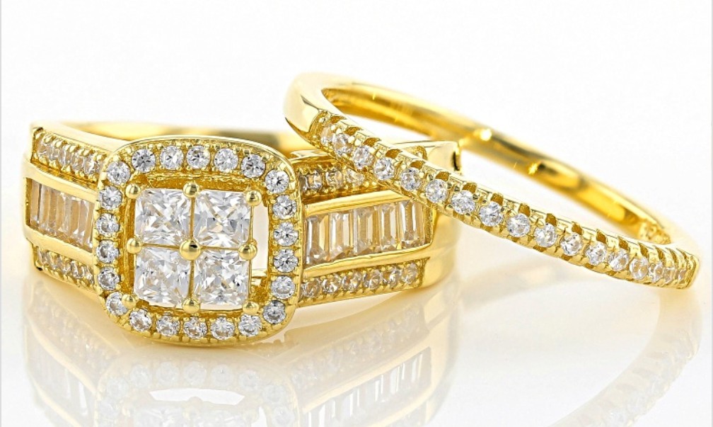 FZN Diamond Simulant 1.95ct 18k Yellow Gold Over Sterling Silver Ring Size 10