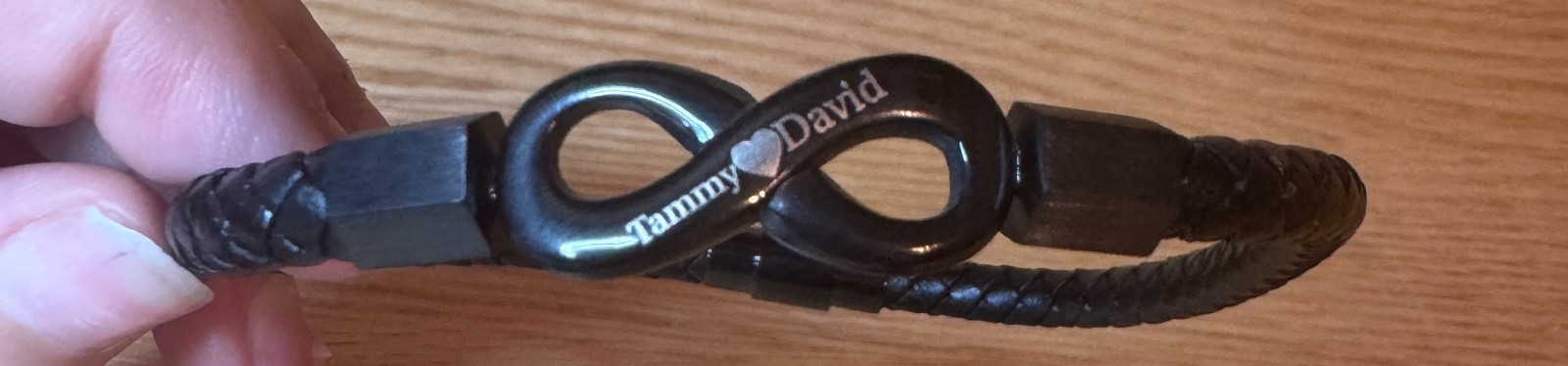 Brand New Customized ” Tammy & David” Men’s Corded Infinity Symbol Bracelet 3In