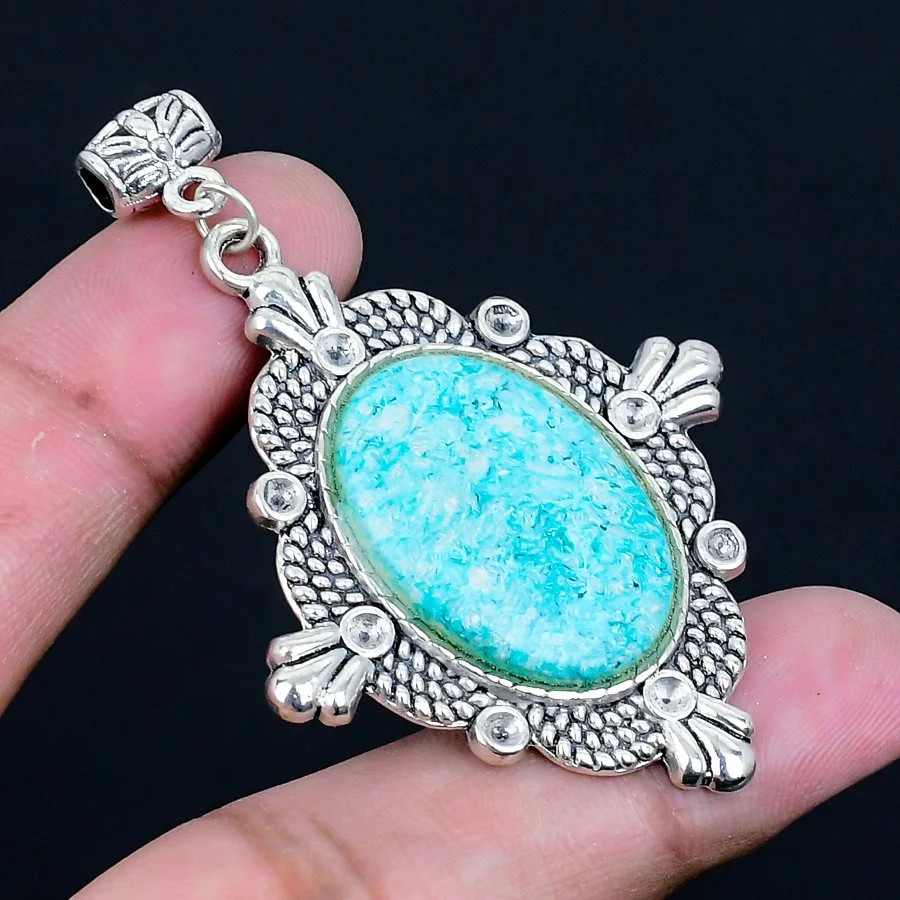 Amazonite 925 Silver Plated Handmade Pendant of 2.37″