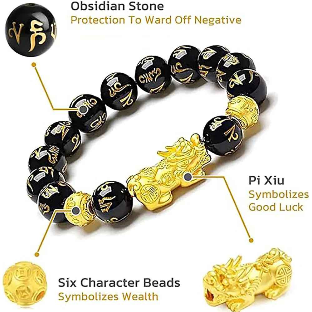 Feng Shui Black Obsidian Bead Pixiu Bracelet Attract Wealth Good Luck Jewelry US