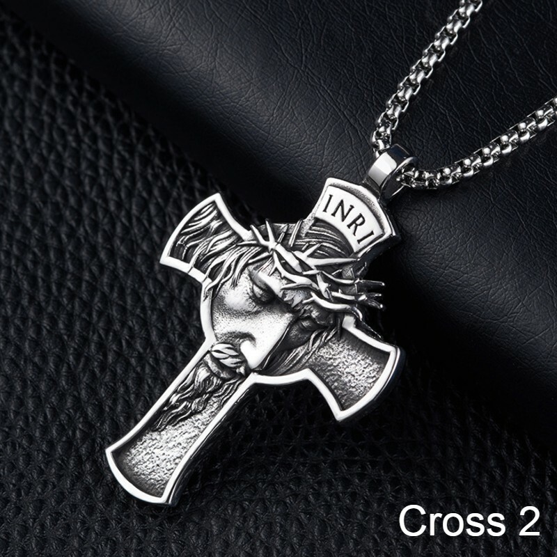 Men Cross Pendant Necklace Religious Christian Jewelry Stainless Steel Chain 24″
