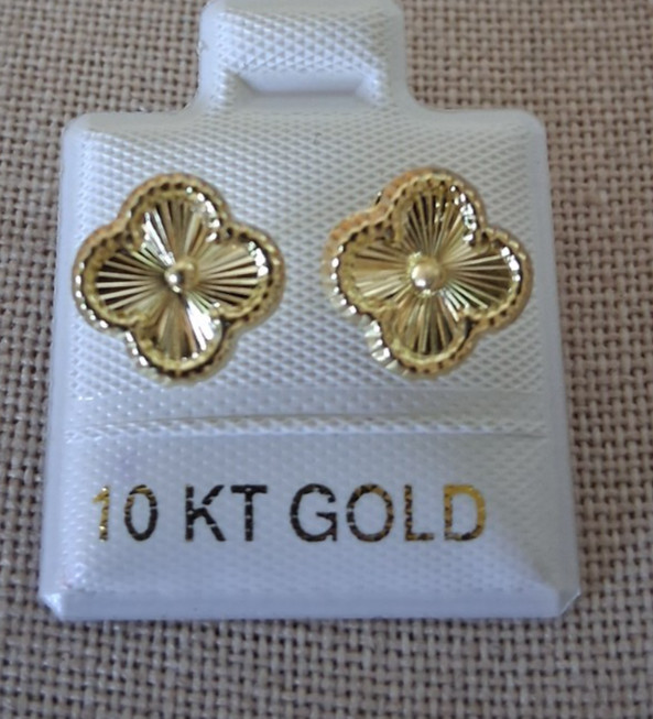 Aretes Broquel flor de oro 10K MX / 10k gold Studs Earrings flower style.