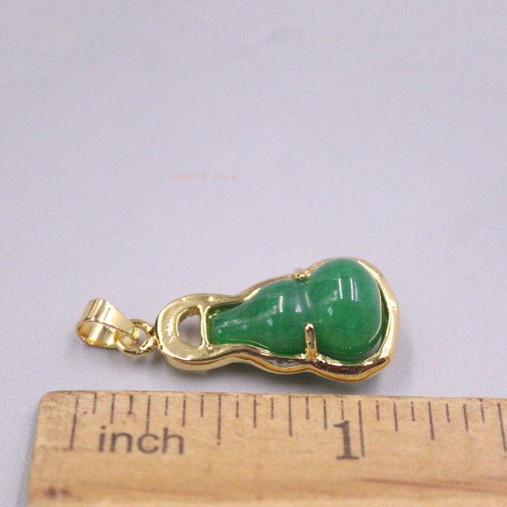 Gold Plated Simulated Heating Jade Small Gourd Green Jadeite Pendant 1.1inchL