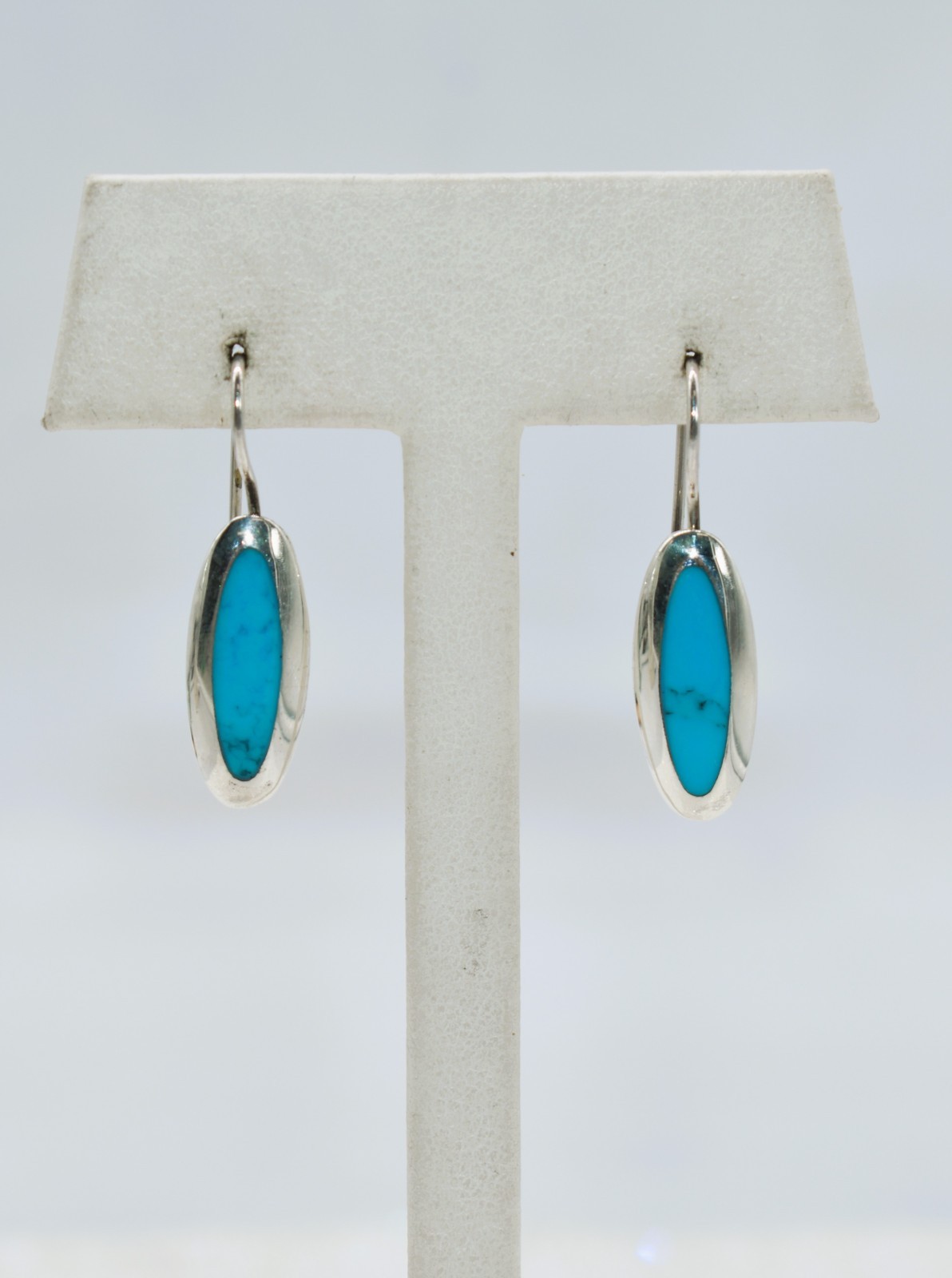 Simulated Turquoise Sterling Silver Dangle/Drop Earrings 1-1/4 inch