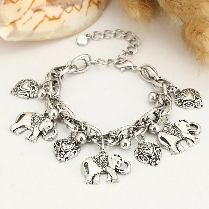 Elegant 925 Sterling Silver Unique New Women Fashion Charms Elephant 9″ Bracelt.