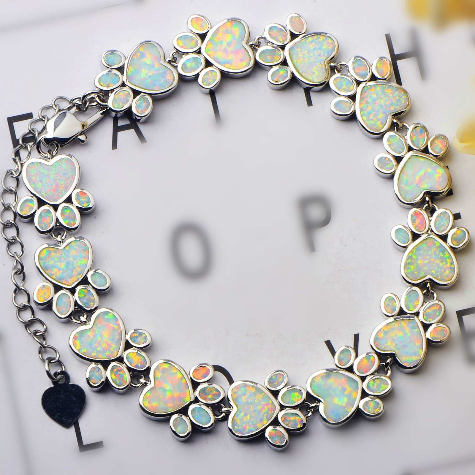 Hawaii White Opal Dog Paw Bracelet 925 Sterling Sliver Jewelry For Women Girls