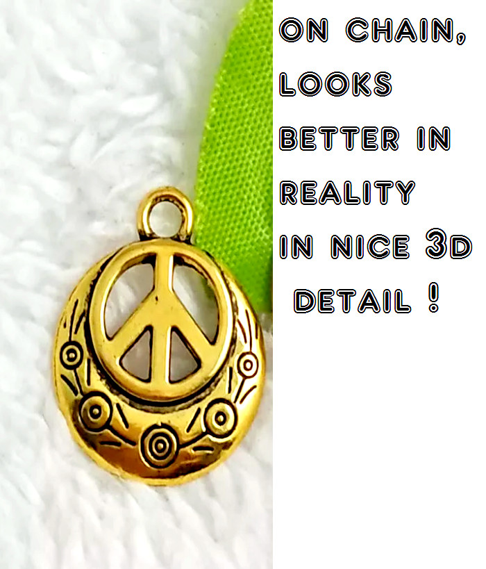 RETRO 1″ PEACE SIGN NO WAR SYMBOL LOVE Charm Pendant 18K GOLD FILL 22″ Necklace