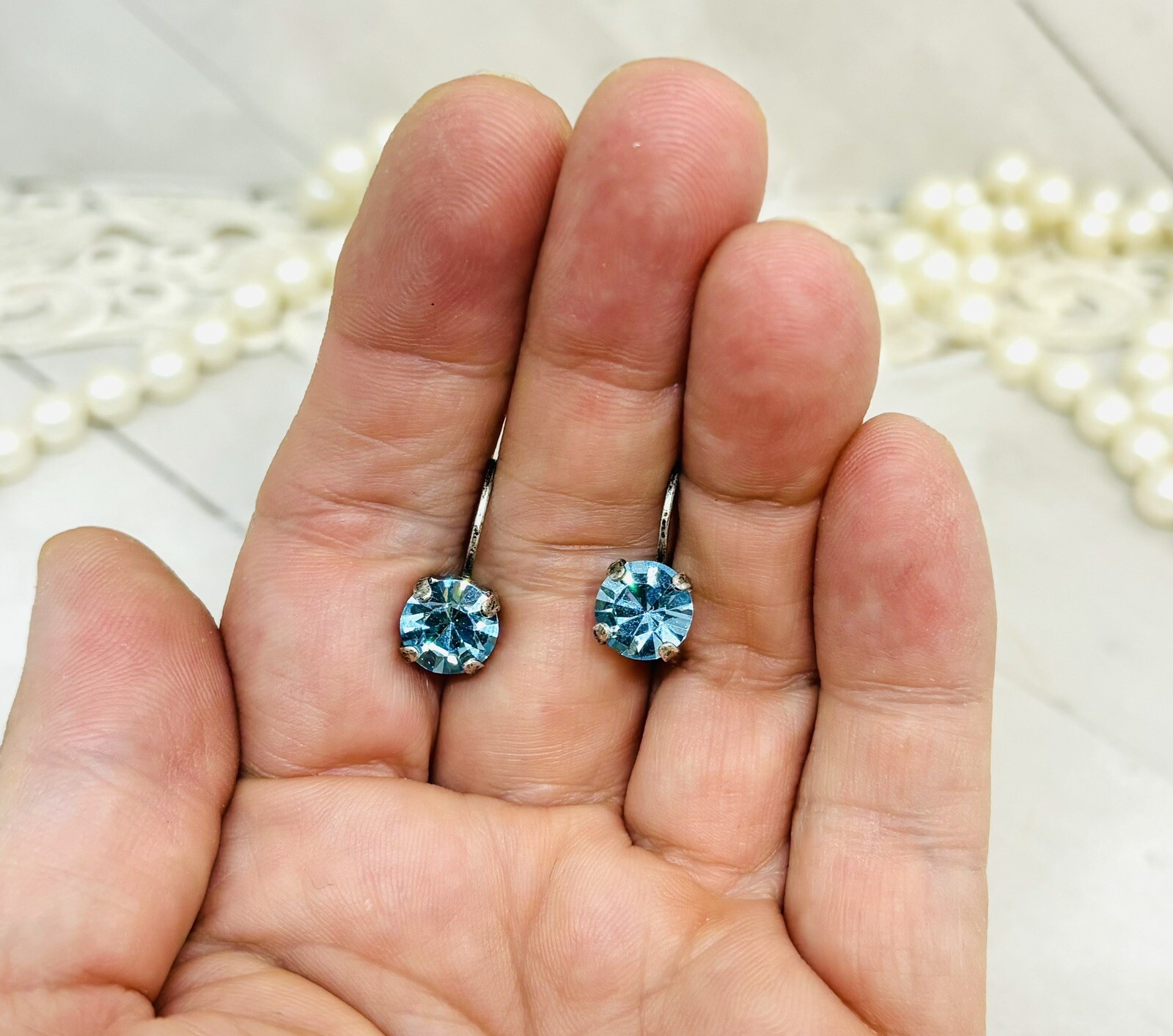 Aquamarine Blue Crystal Cup Chain Earrings, Aqua Crystal Cup Chain Earrings