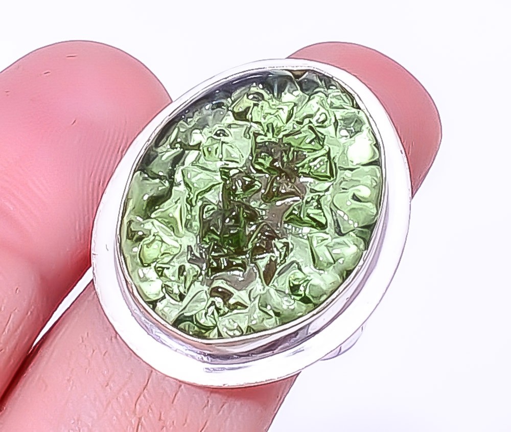 Moldavite Silver Handmade Jewelry Ring s.8 A346