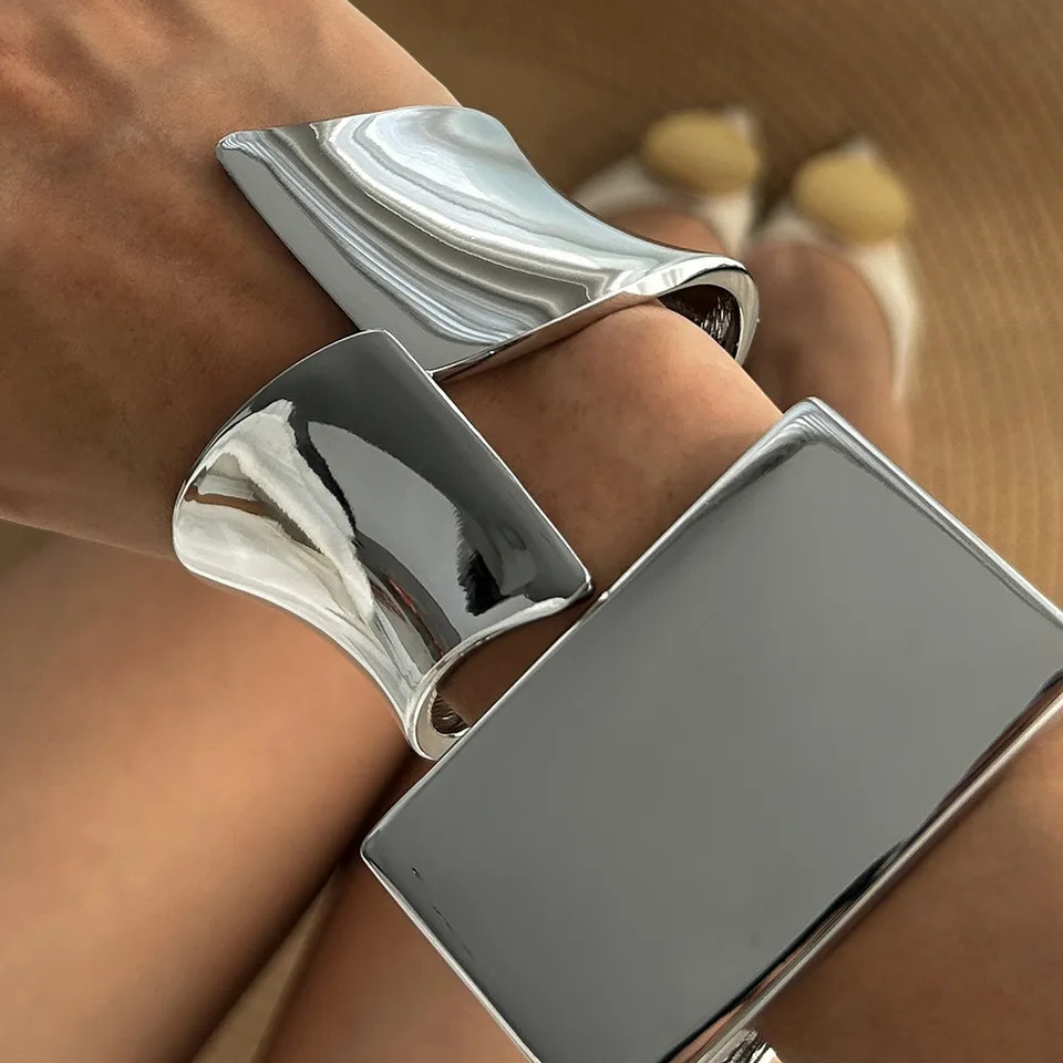 Alloy Open Cuff Bangle Bracelet Irregular Chunky Wide Silver Gold Tone Jewelry