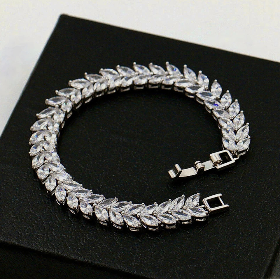 18K Platinum Plated Tennis Bracelet Simulated Diamond Bridal Jewelry Gift
