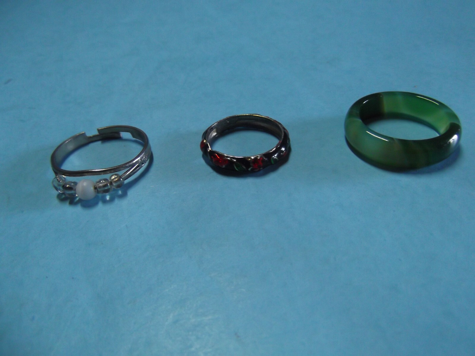 3 Fashion Jewelry Ring Multicolor Tone Bands Size Green 7 Pearl 7.25 Rose 4.5