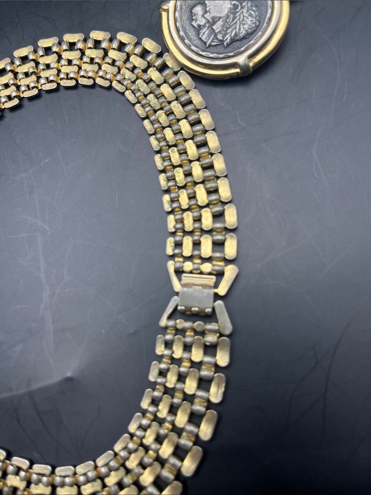 80s VINTAGE Gold Tone Chain Roman Coin IMPIARSAR N HADRIANVS Necklace earrings!!