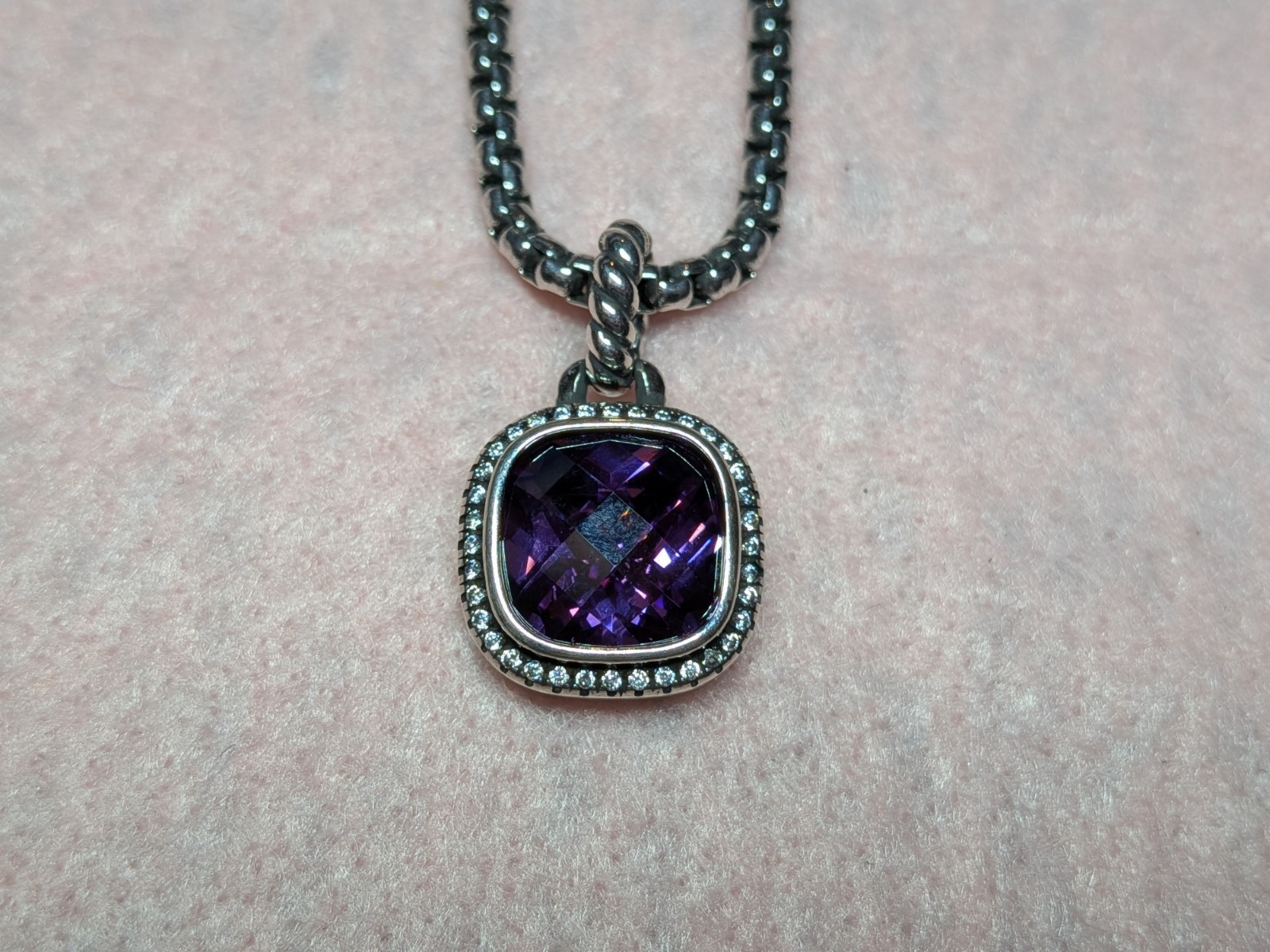 David yurman sterling silver 925 Amethyst 14mm albion necklace 22 inches chain