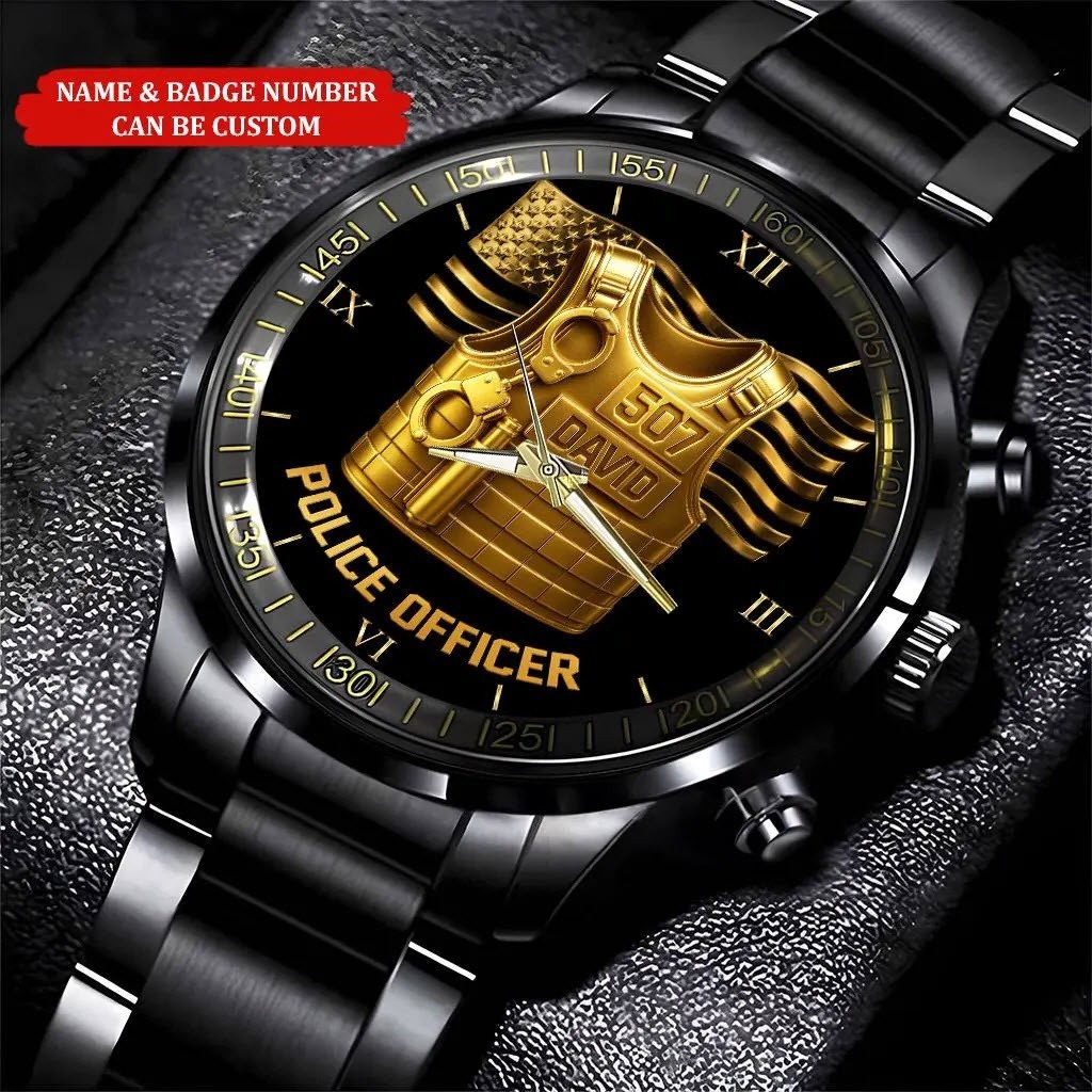 Personalized Police Officer Watch, Custom Police Badge Gift for Dad Grandpa