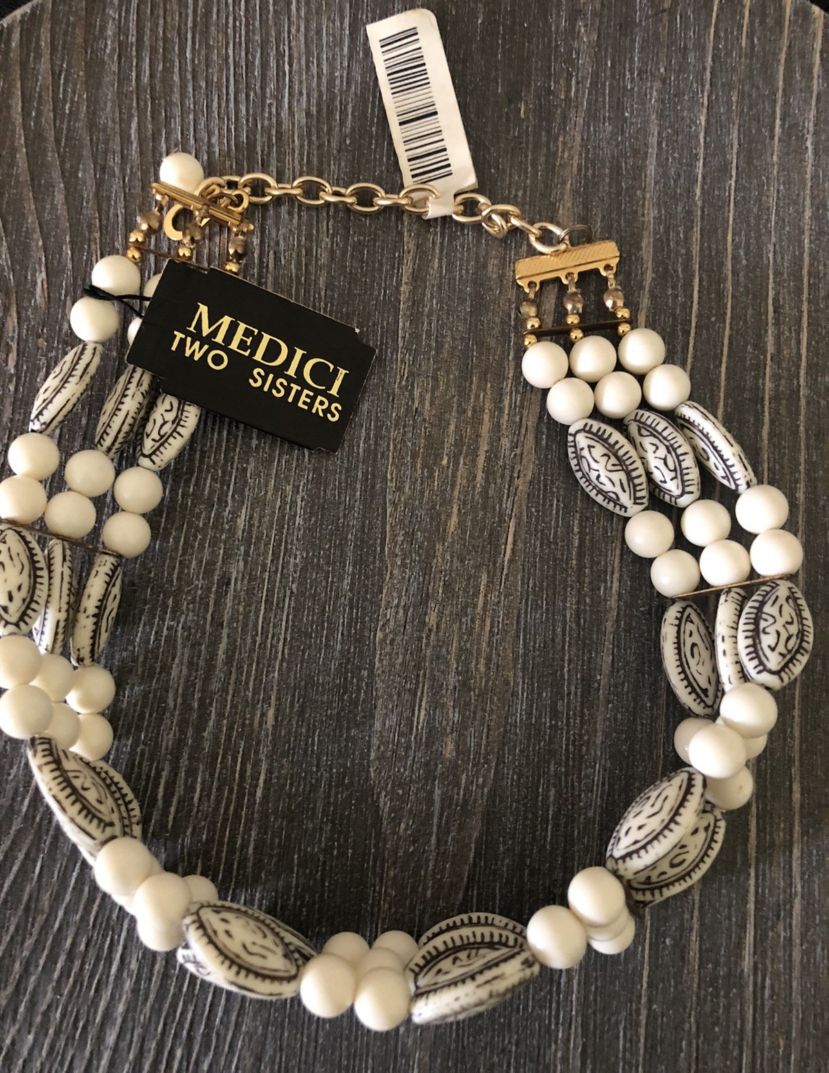 Medici Two Sisters Faux Pearl Moon Glow Bead Collar Choker Adjustable 16 1/2″NWT