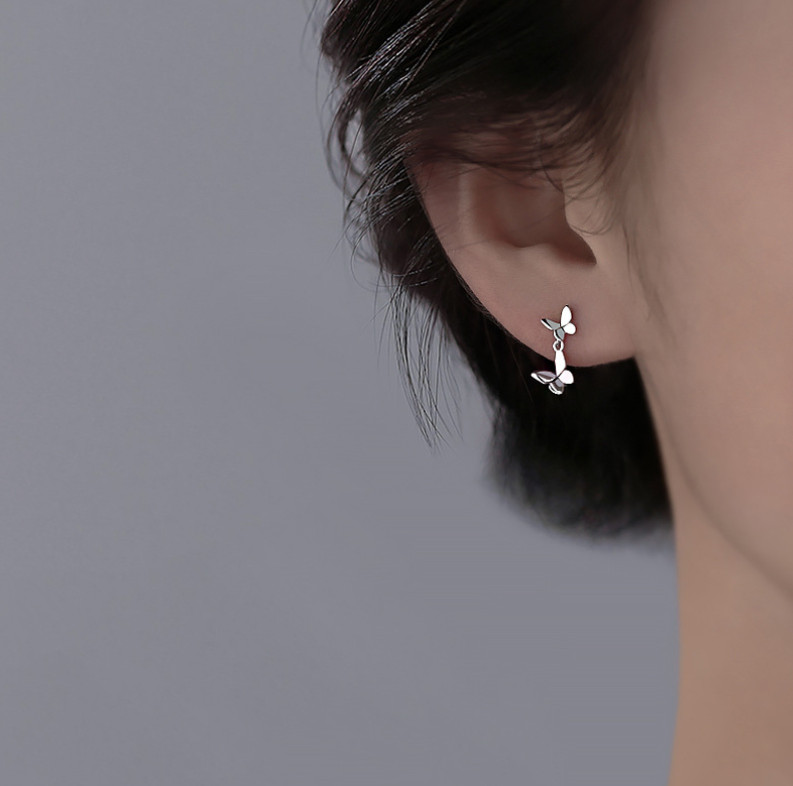 Designer Inspired 925 Sterling Silver Dangle Drop Butterfly Stud Earrings K43