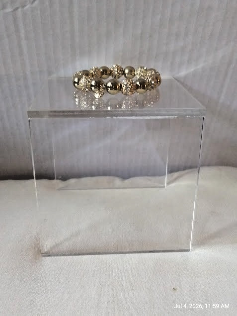 J Crew Gold Tone Textured & Polished Beaded Stretch Bracler
