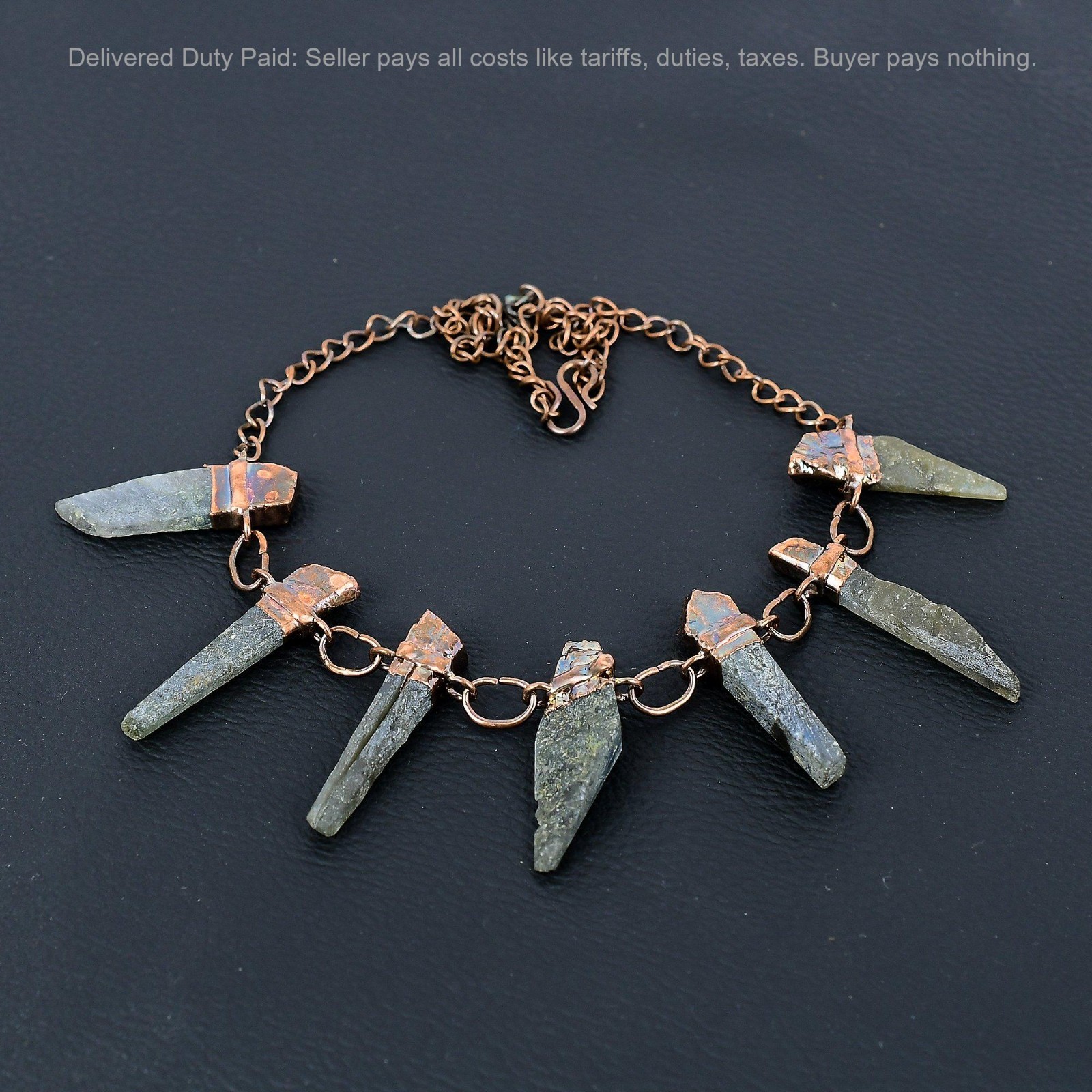 Copper Labradorite Rough Stone Art Deco New Electroformed Chain Necklace Jewelry