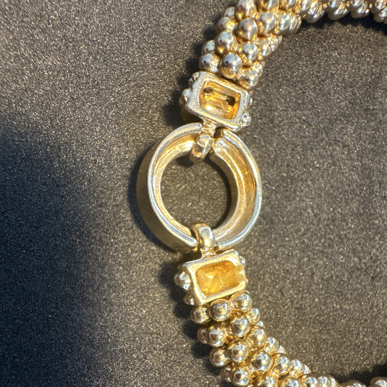 Gold Tone Beaded Ball Bracelet Pavé Crystal Round Circle Hook Clasp