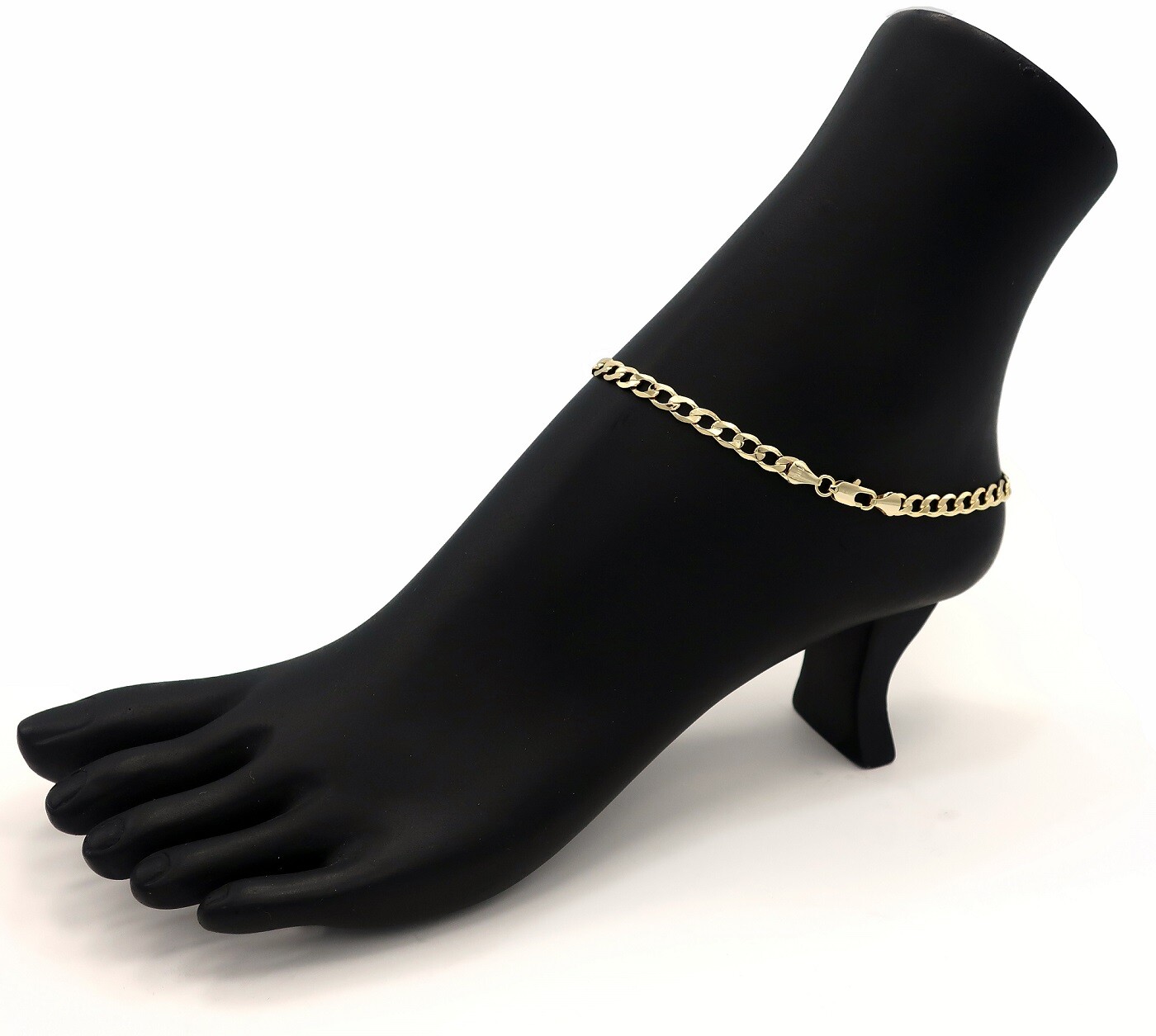 5mm ITALIAN FLAT CUBAN LINK CHAIN ANKLET 10″ ANKLE BRACELET 14K GOLD PLATED