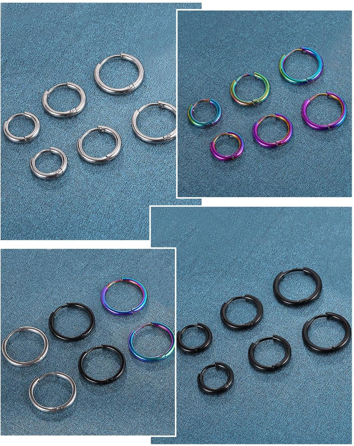 9 Pairs 316L Surgical Stainless Steel Small Hoop Earrings 8mm 10mm 12mm Hypoalle
