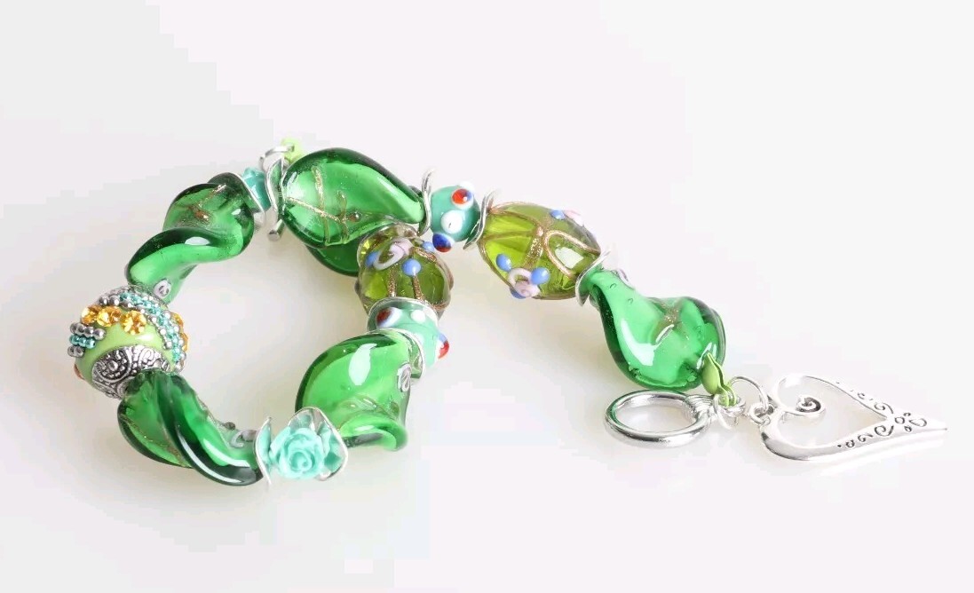 Pulsera Casual Para Mujeres Cuentas Verdes Piedras Preciosas Natural Cristal