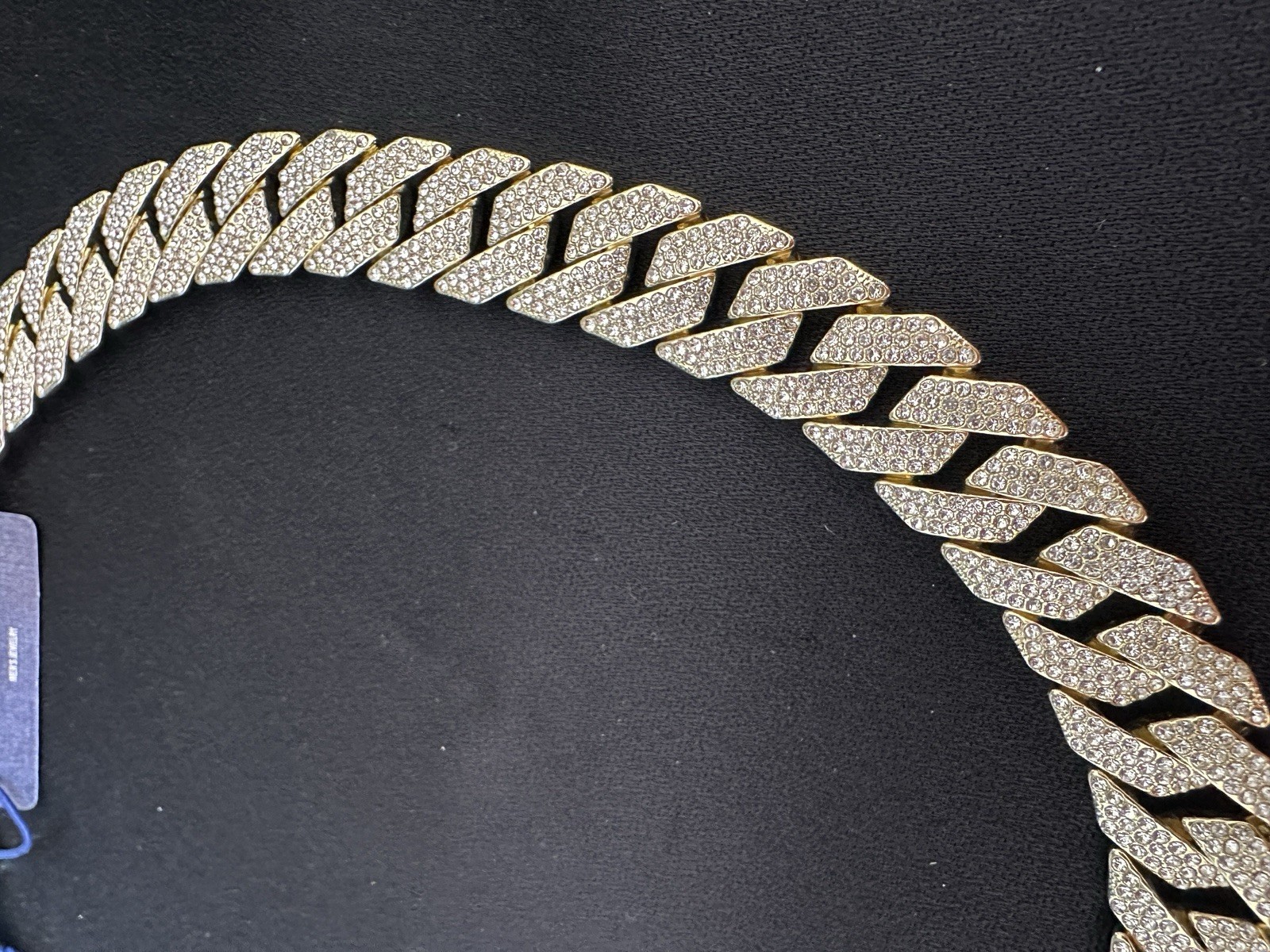 True Religion Men’s Crystal Pave Chain Necklace/ Gold Plated/ 20” In/ 15mm Width