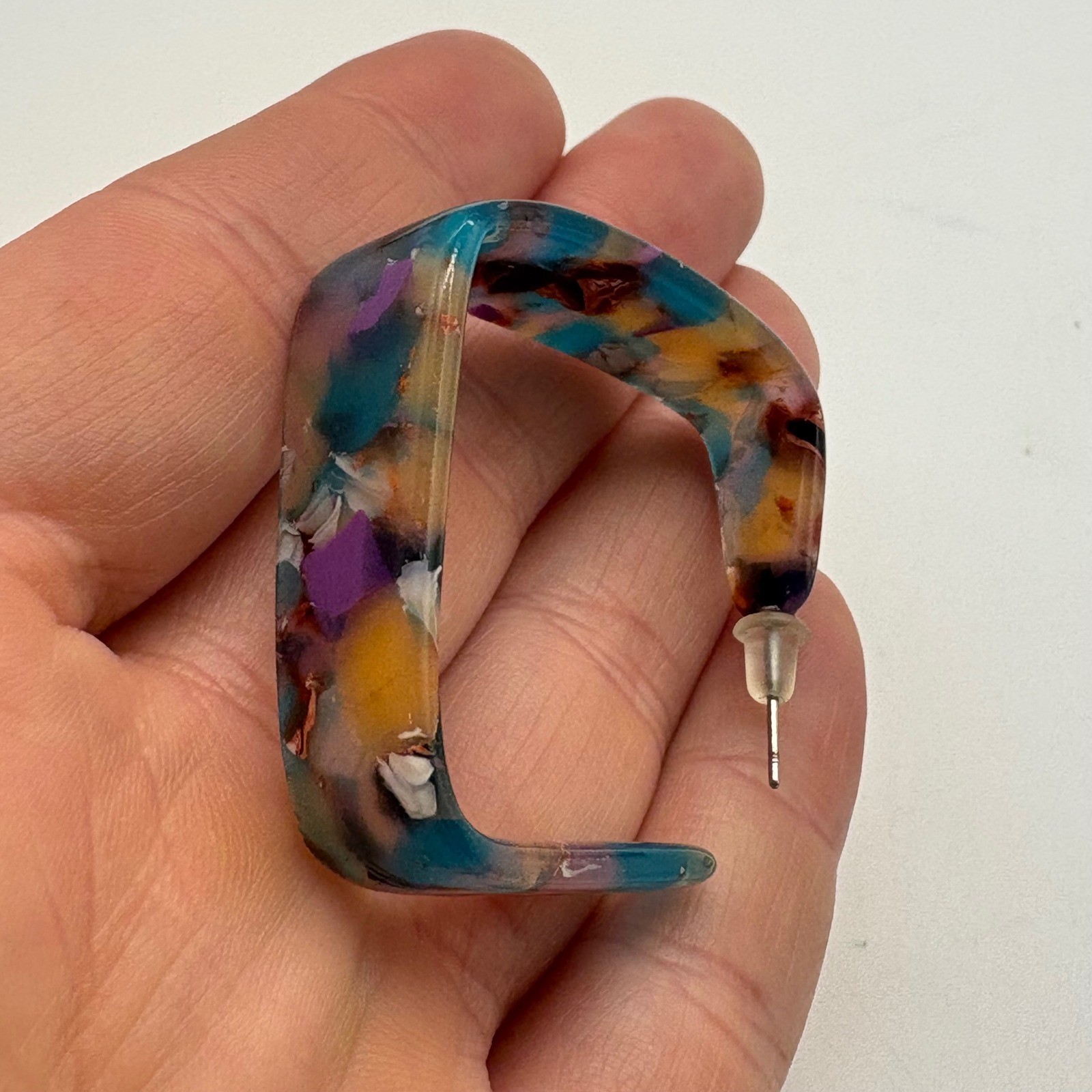 Multicolor Resin Square Hoop Earrings Blue Purple Yellow Acrylic Geometric