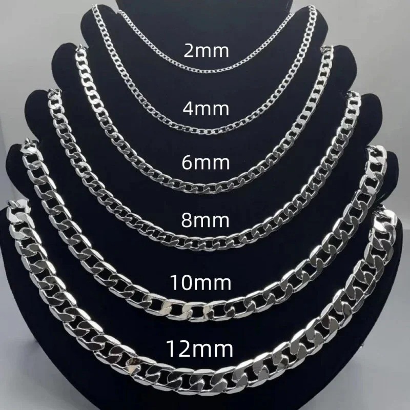 Hot 925 Sterling Solid Silver Sideways Chain Women Men Necklace Jewelry Gift