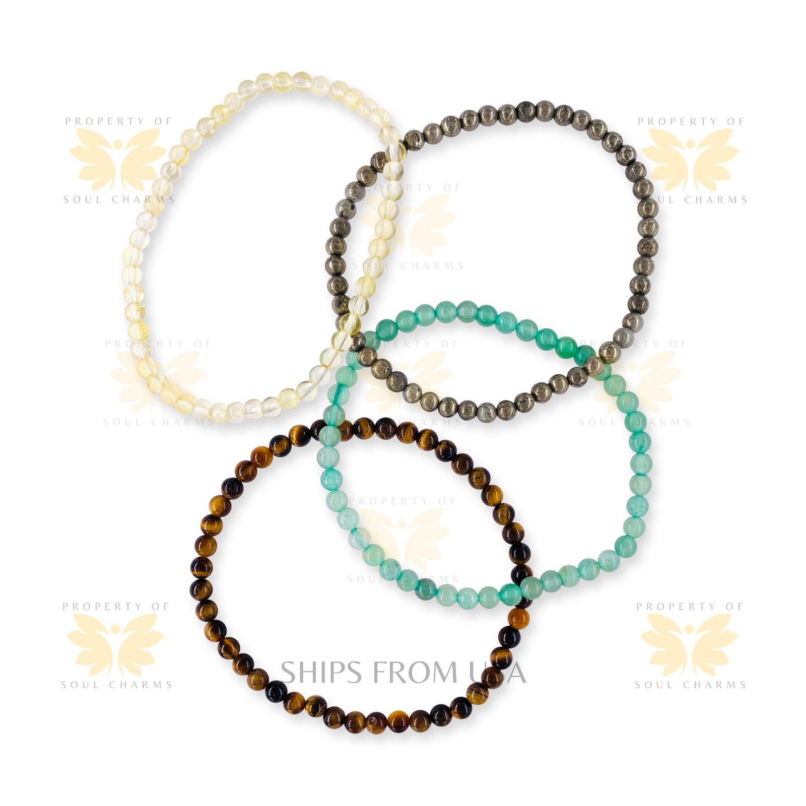 Crystal Gemstone Bracelet Set Pyrite Citrine Free Ship US