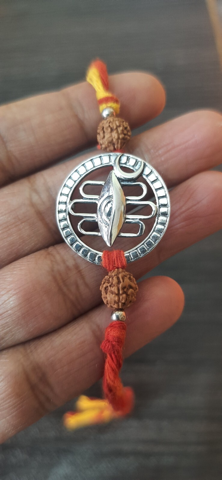 Shiva Third Eye Chandramaa Silver Rudraksha Pendant Moli Bracelet,Shiva Eye