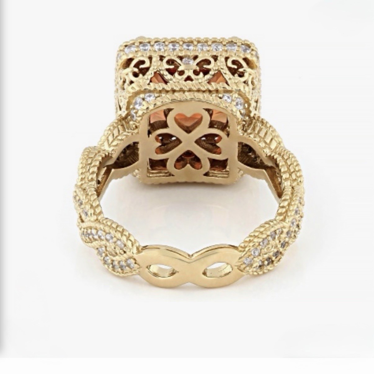 Judith Ripka Padparadscha Sapphire & CZ Cocktail Ring In 14K Gold Clad Size 6