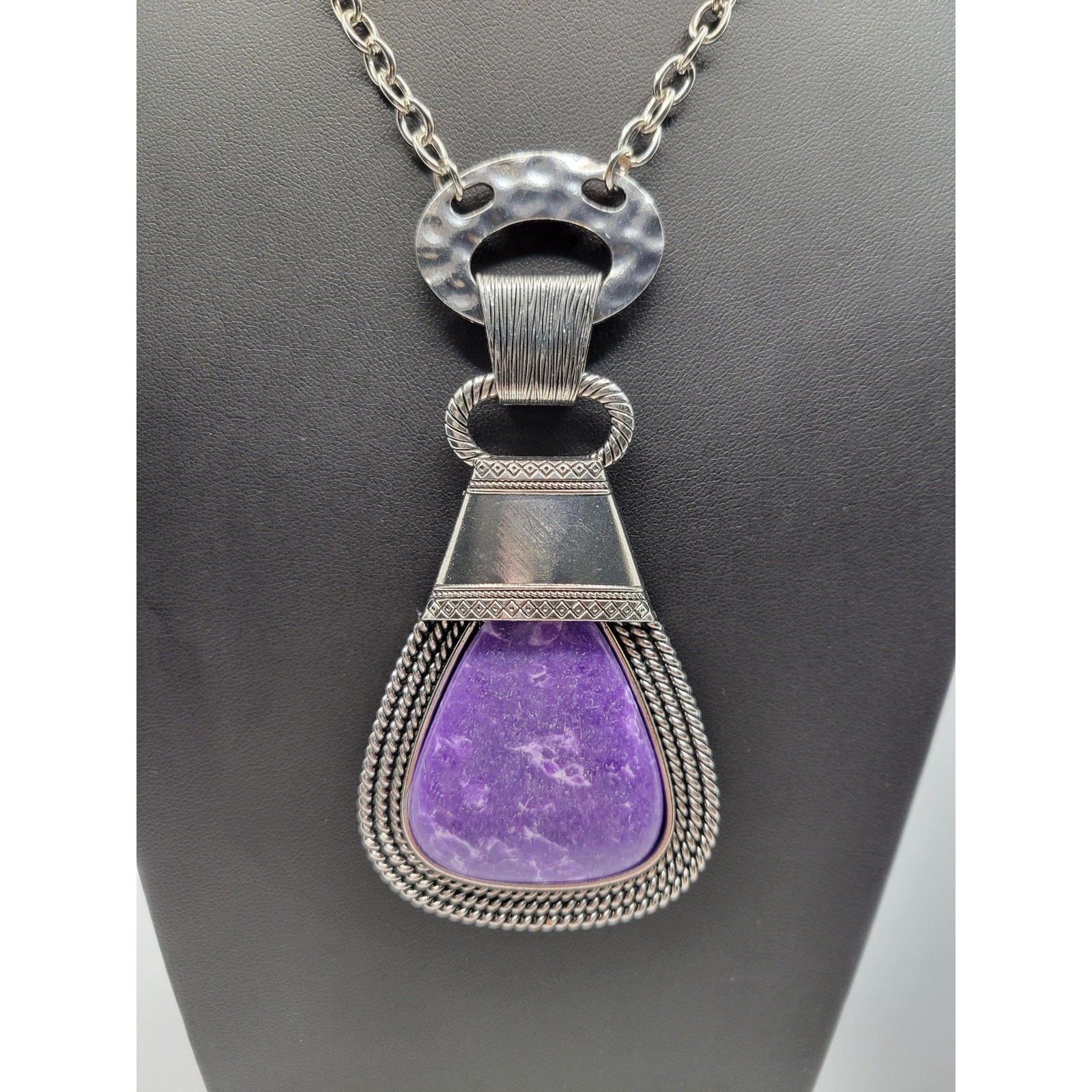 Purple SemiPrecious Gemstone Pendant Necklace Statement BOHO Bohemian Hippie